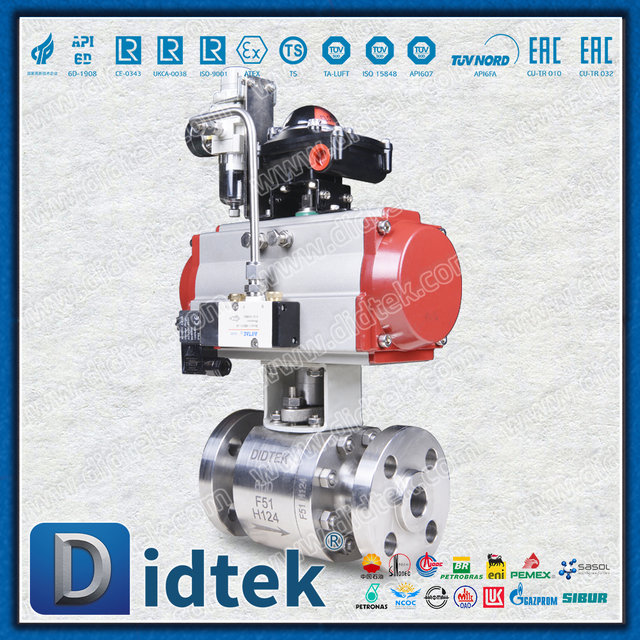 Sea Water 300℃ F51 Metal Seat Pneumatic Ball Valve